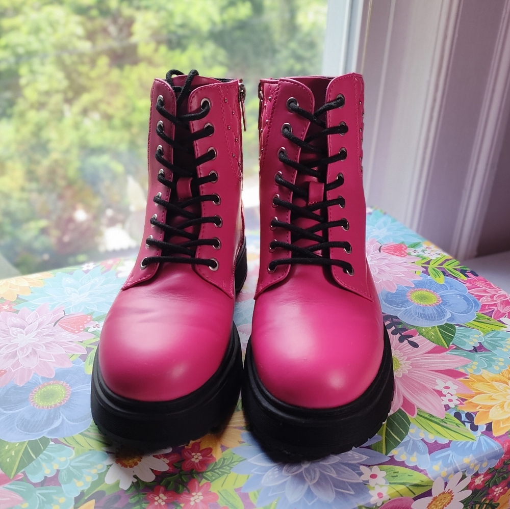 Sonoma Goods For Life Pink Fucsia Lace-Up Ankle Big Girl Boots